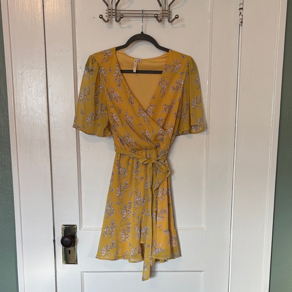 miami Yellow Floral Wrap Mini Dress